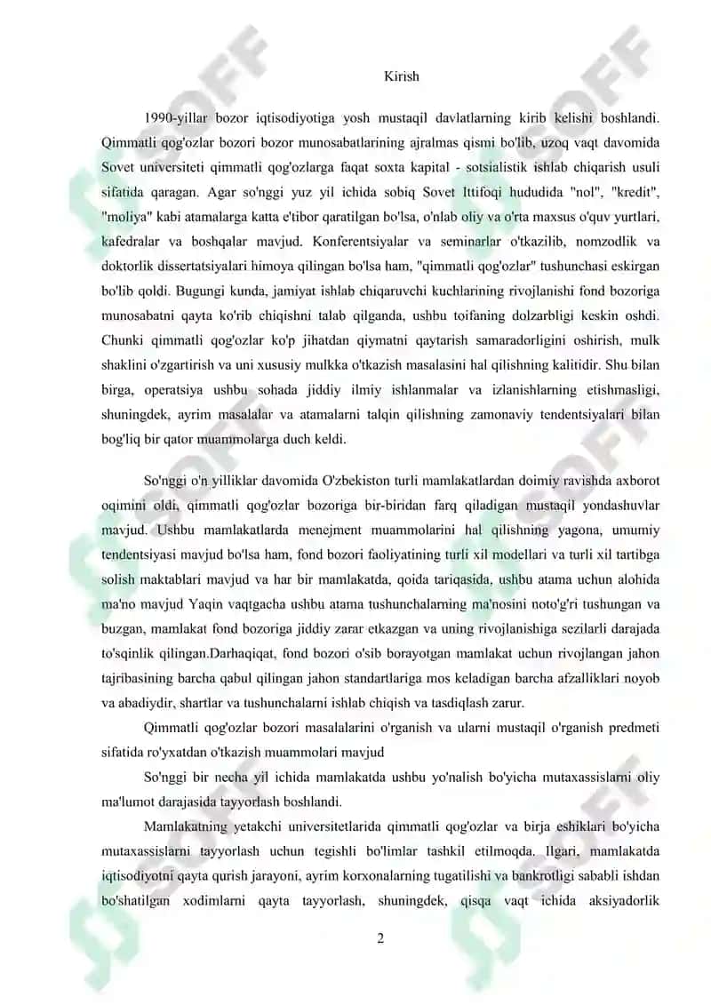 Qimmatli Qog’ozlar va Ularning Amal Qilishi 2