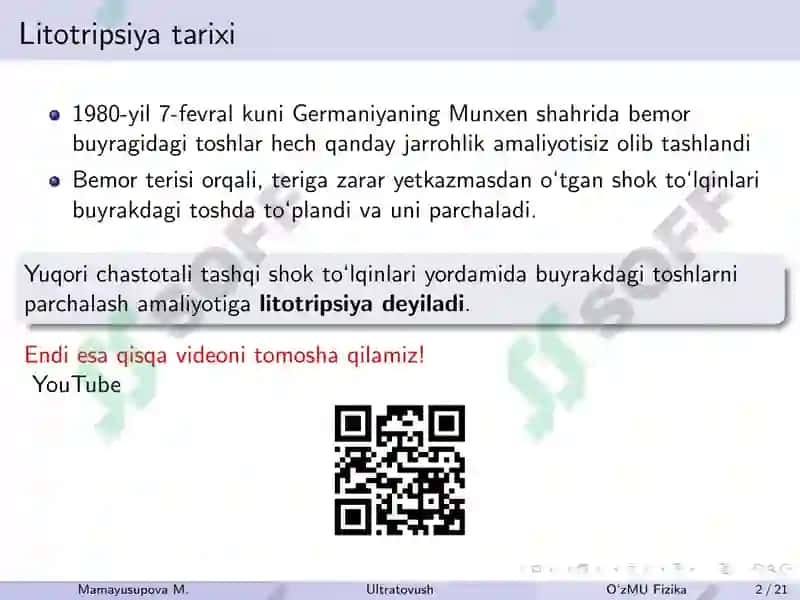Ultratovushdan davolashda foydalanish. Litotripsiya 2