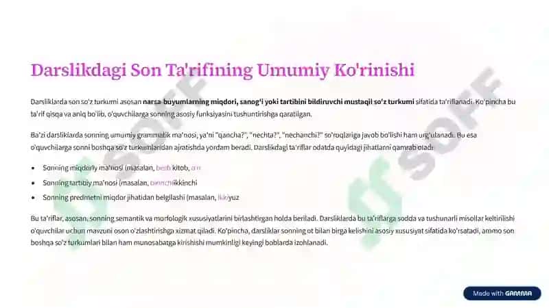 Son So'z Turkumi: Darslik 2