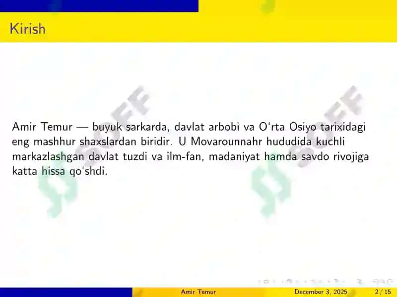 Buyuk Sohibqiron Amir Temur hayoti va faoliyati 2