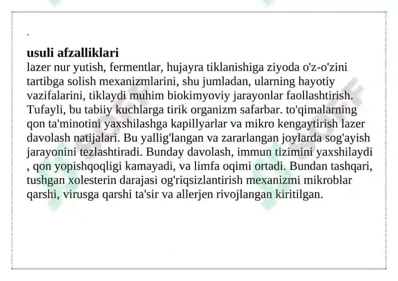 Davolovchi xususiyatga ega bo’lgan lazer nurlanishi 2