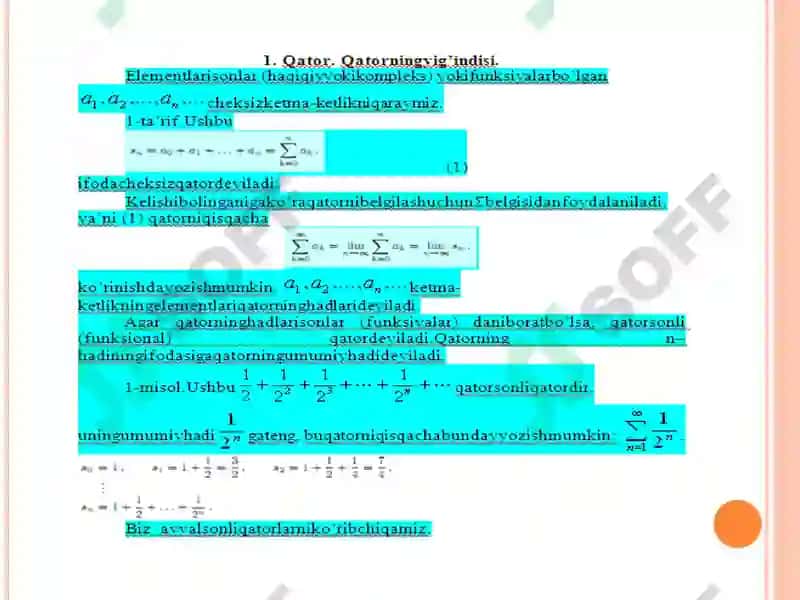 SONLI QATORLARVA XUSUSIY YIG’INDILAR 2