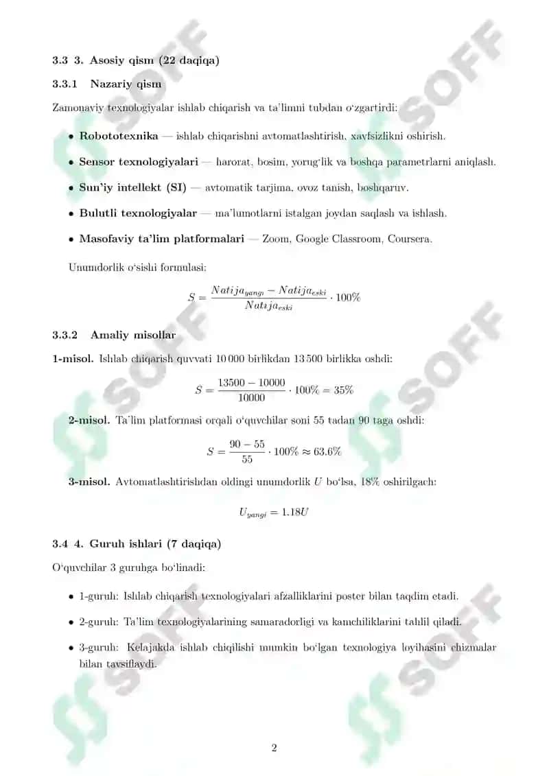 Ishlab chiqarish va ta’limda texnologiyalar ( Dars ishlanmasi ) 2