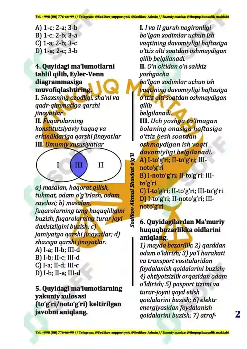 Yangi 11-sinf huquq darsligi aralash test 2