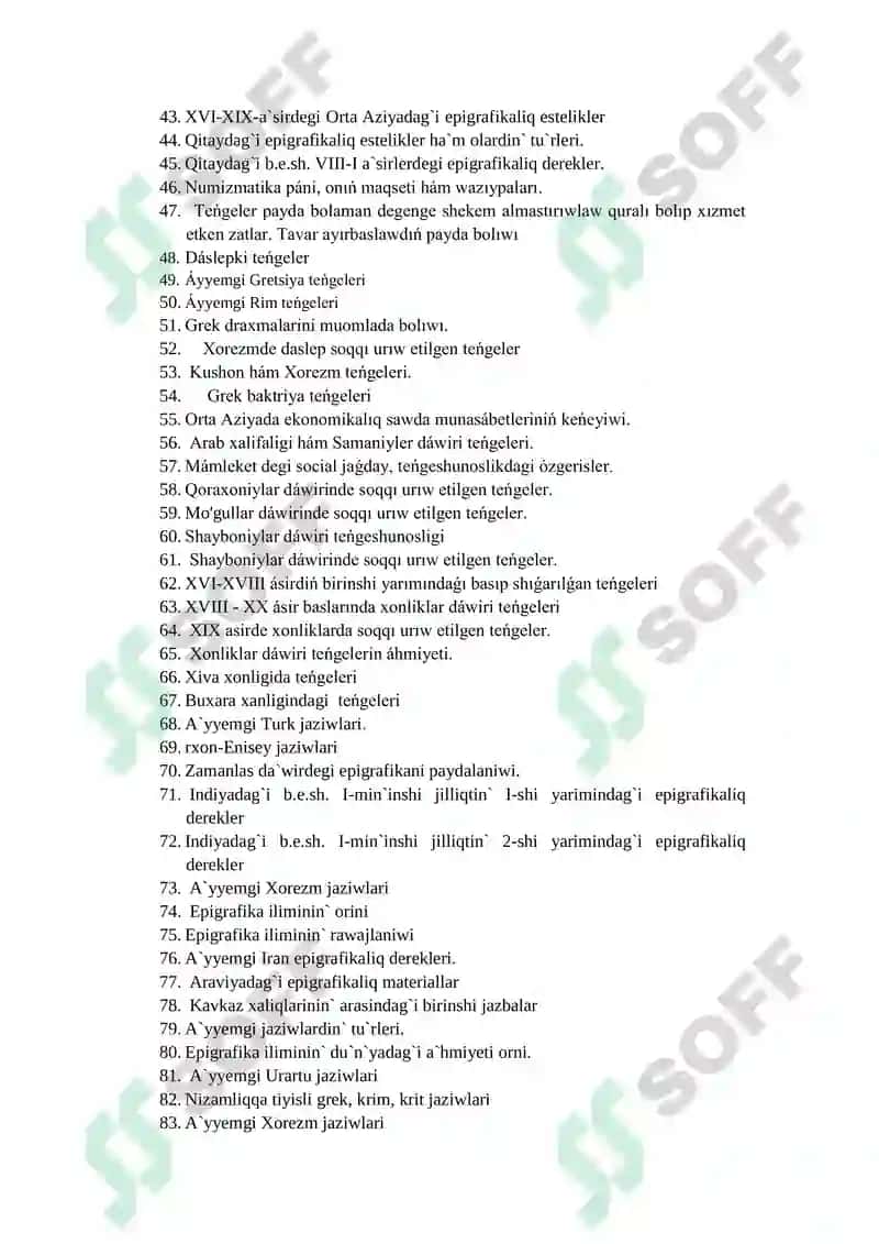 NUMIZMATIKA HÁM EPIGRAFIKA pa’ni boyınsha sorawlar toplamı 2