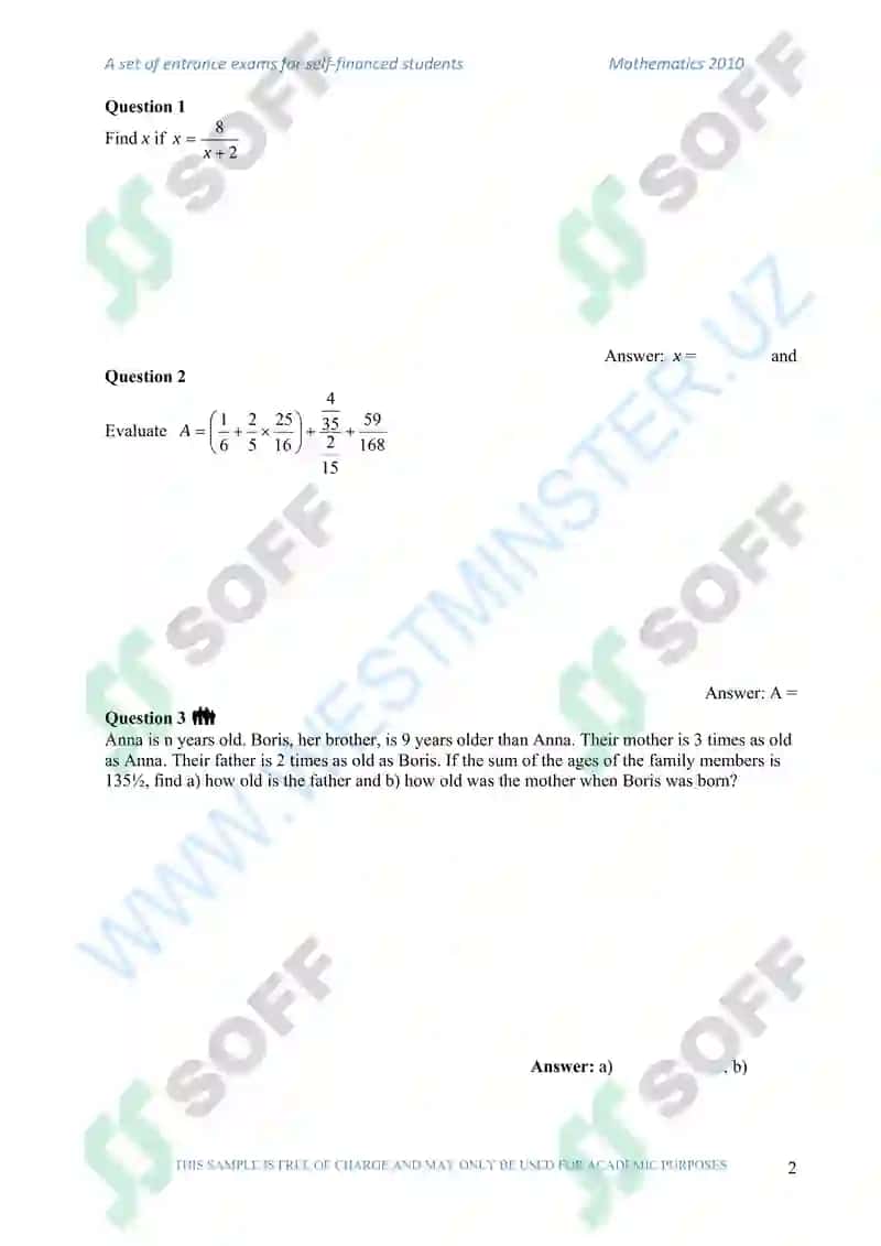 Mathematics Entrance Test 2
