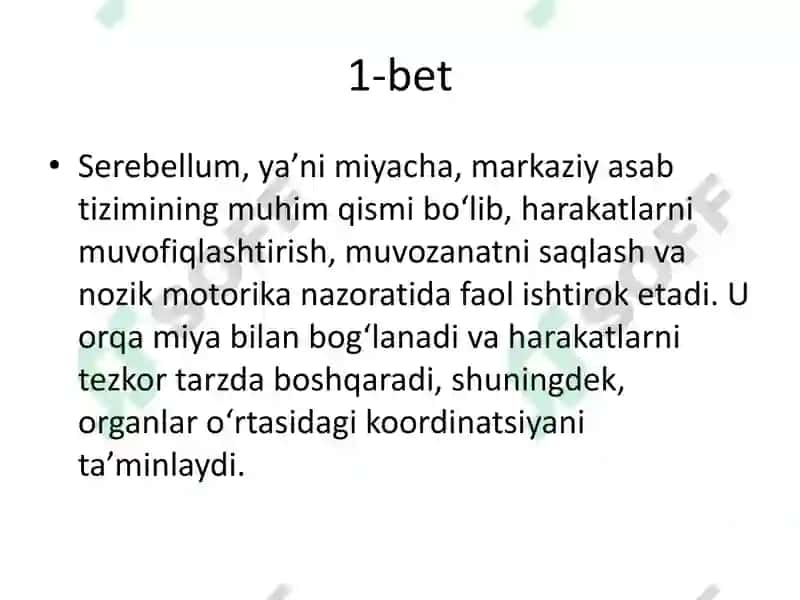 Serebellum va Miyaning Yadrolari 2