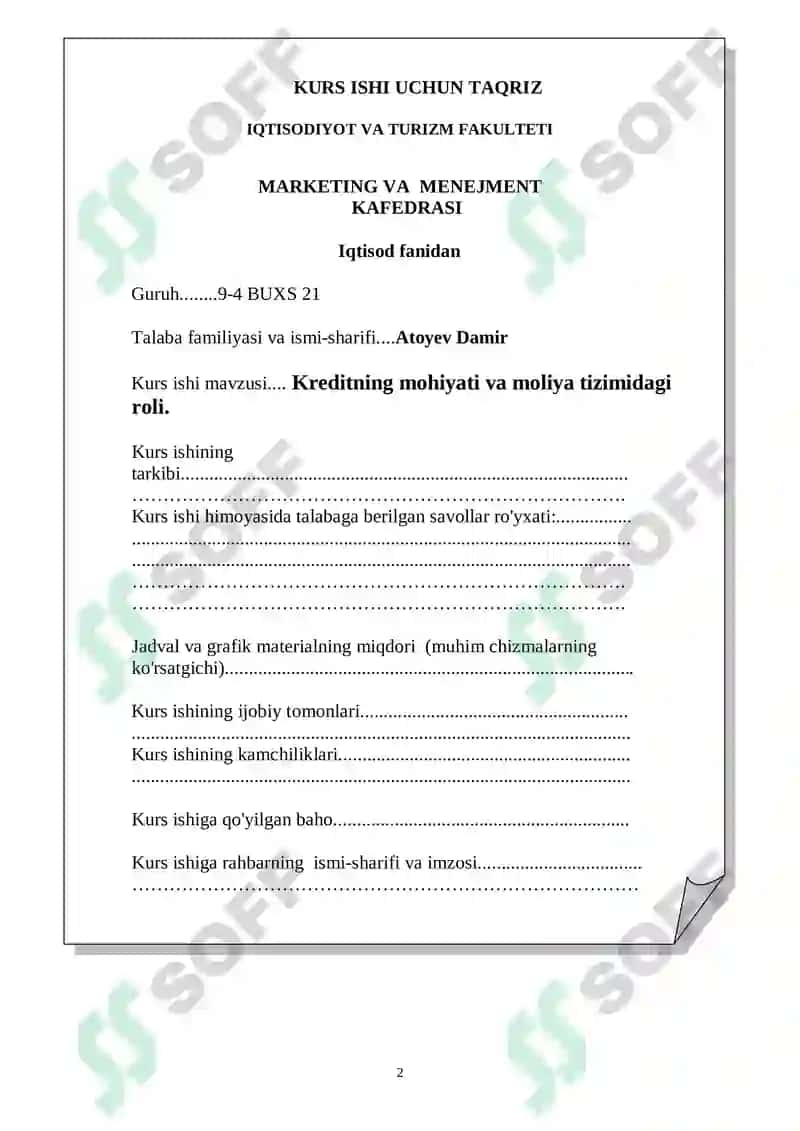 Kreditning mohiyati va moliya tizimidagi roli 2