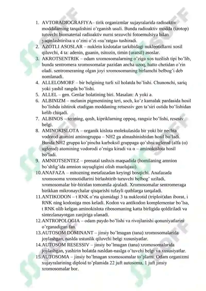 Genetika fanidan tayyorlagan GLOSSARIY 2