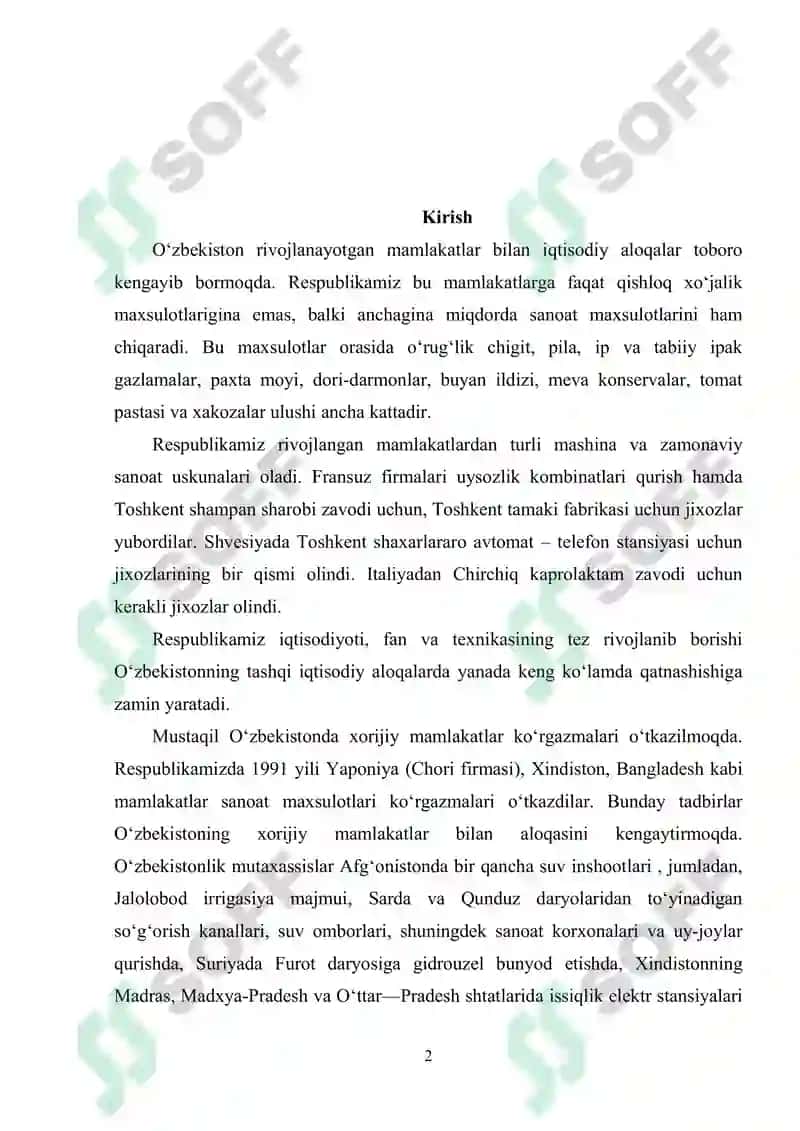 O'zbekiston tashqi savdo munosabatlari geografiyasi 2