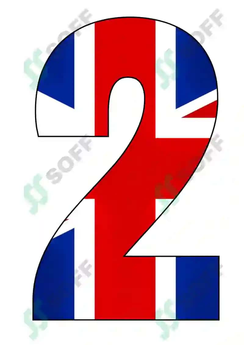 Raqamlar Buyuk Britaniya bayrog'i fonida 2