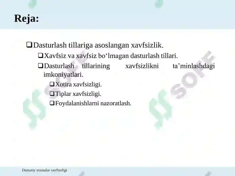 Dasturiy vositalar xavfsizligi 2