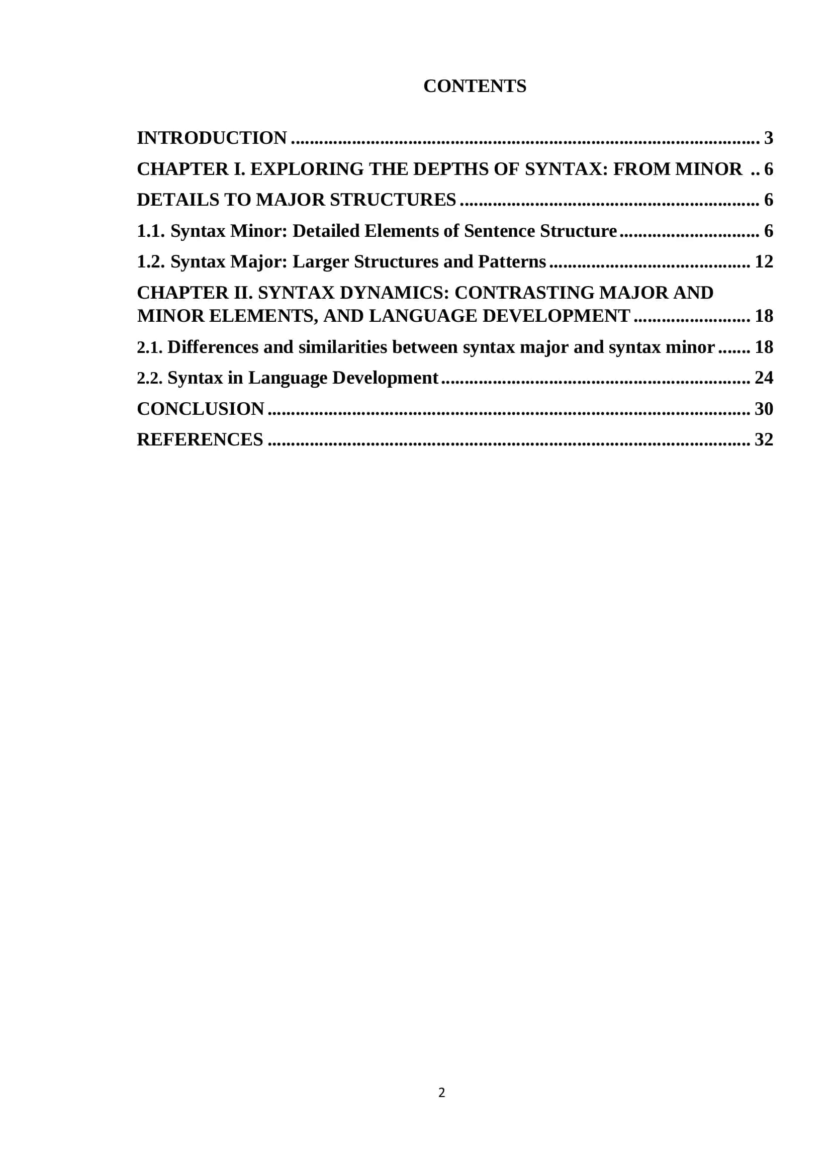 Syntax Minor and Syntax Major in English Language 2