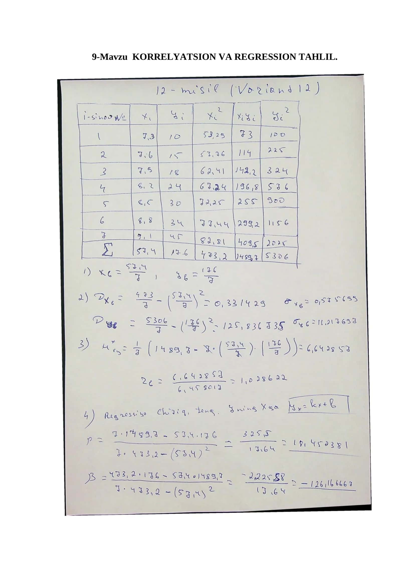 KORRELYATSION VA REGRESSION TAHLIL 2