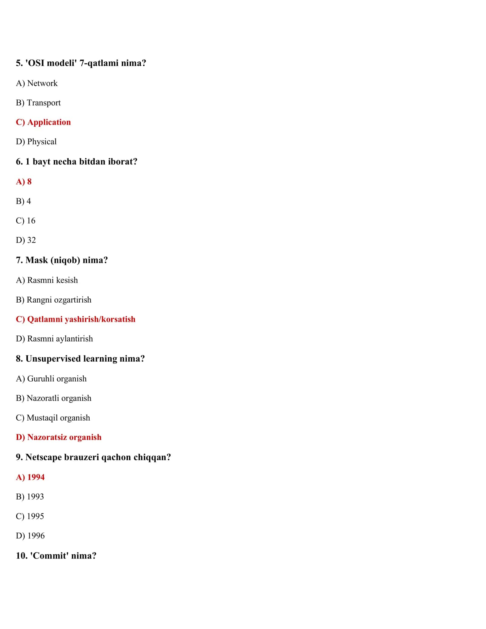 INFORMATIKA FANIDAN TESTLAR (500 ta) 2