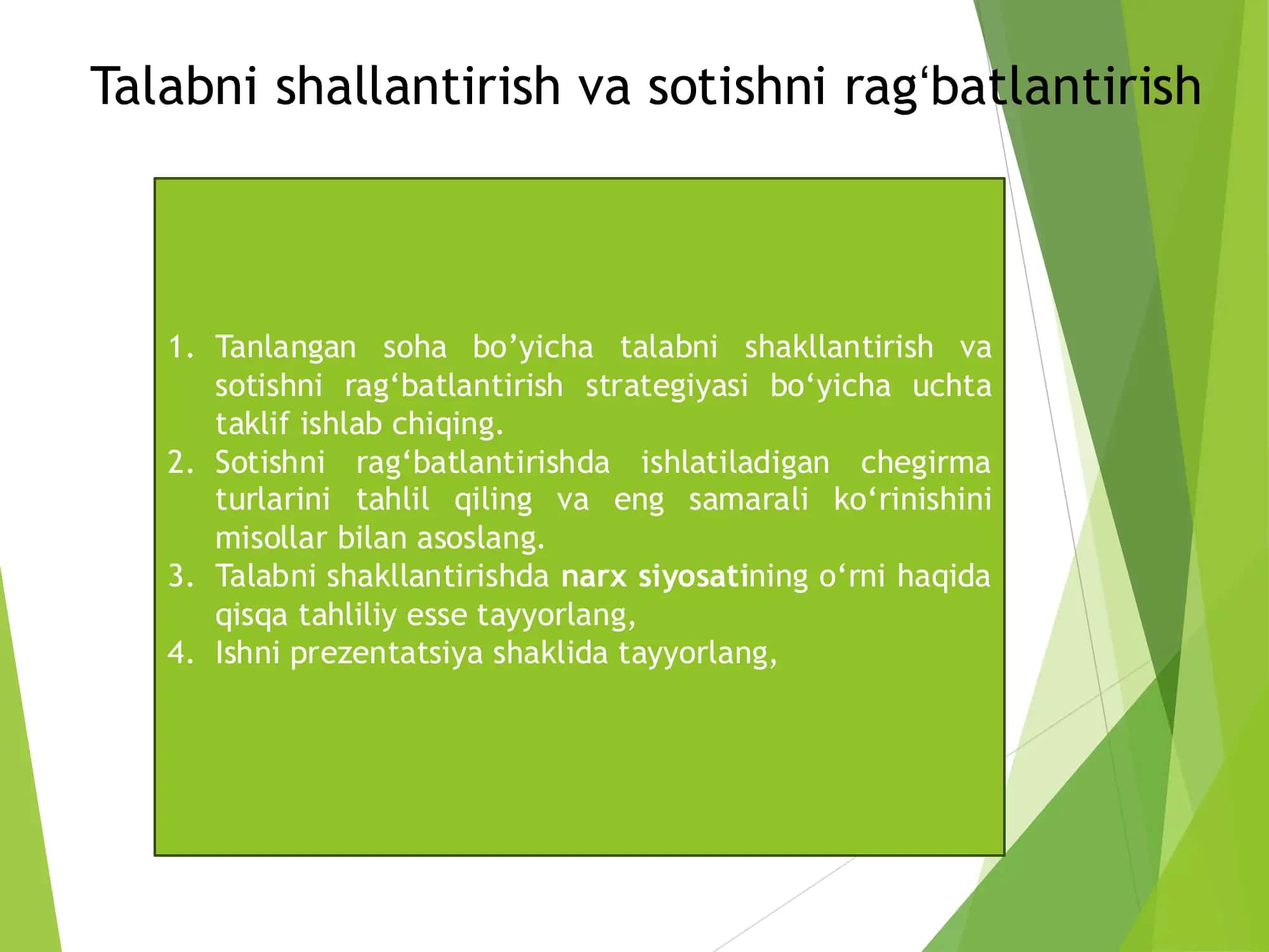 KORXONANING MARKETING FAOLIYATINI BOSHQARISH 2