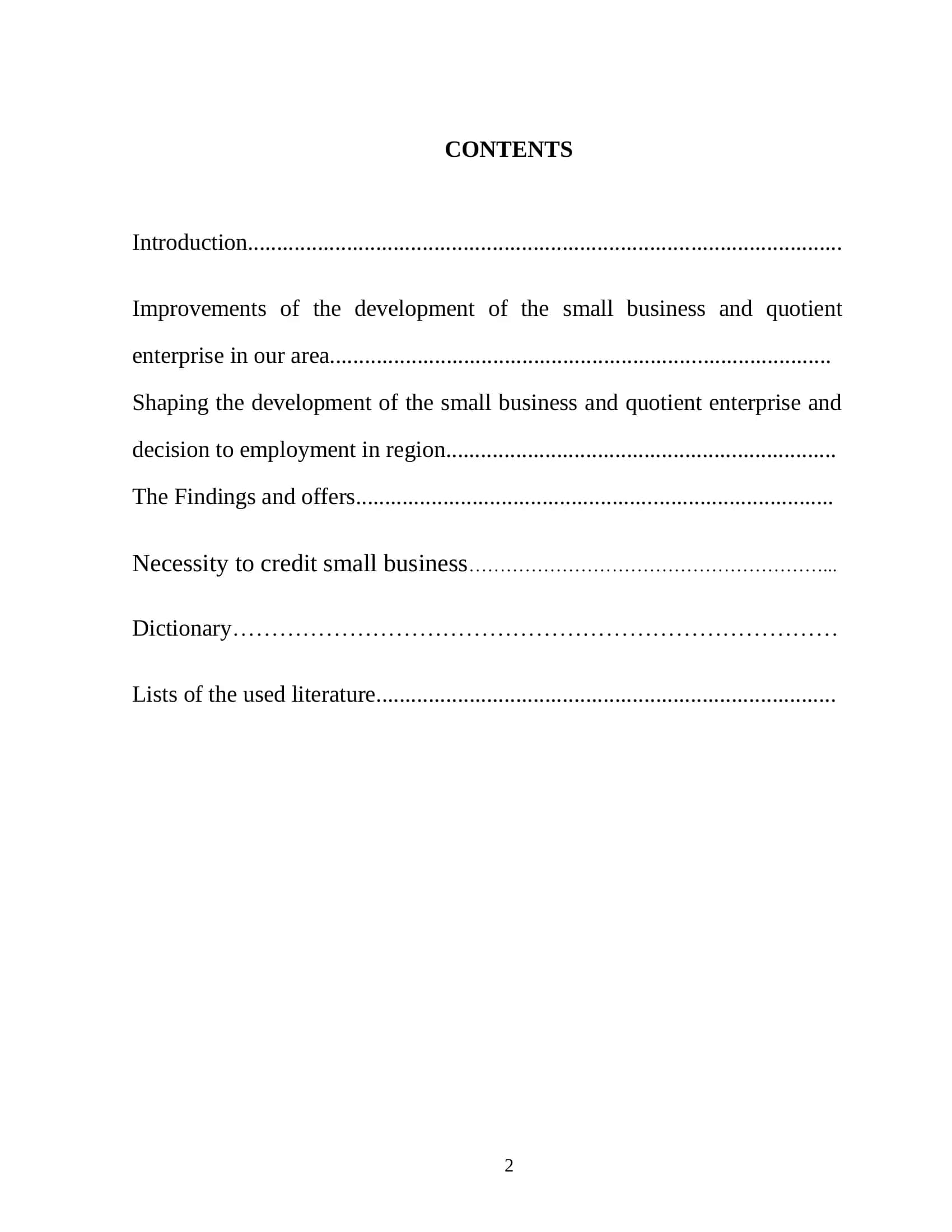 "DEVELOPMENT OF THE SMALL BUSINESS AND PRIVATE ENTERPRISE" 2