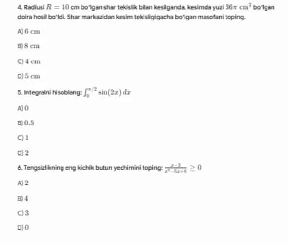 "BMBA/DTM Standartidagi Matematika Testi" 2