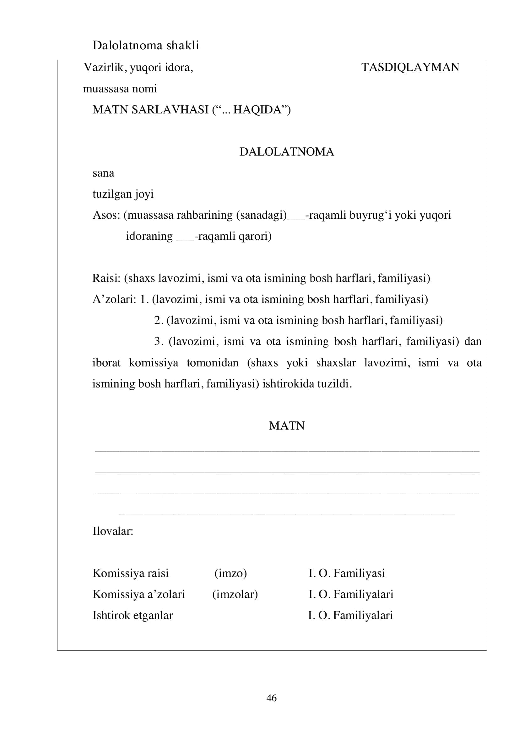 Dalolatnoma yozish qoidalari va namuna 2
