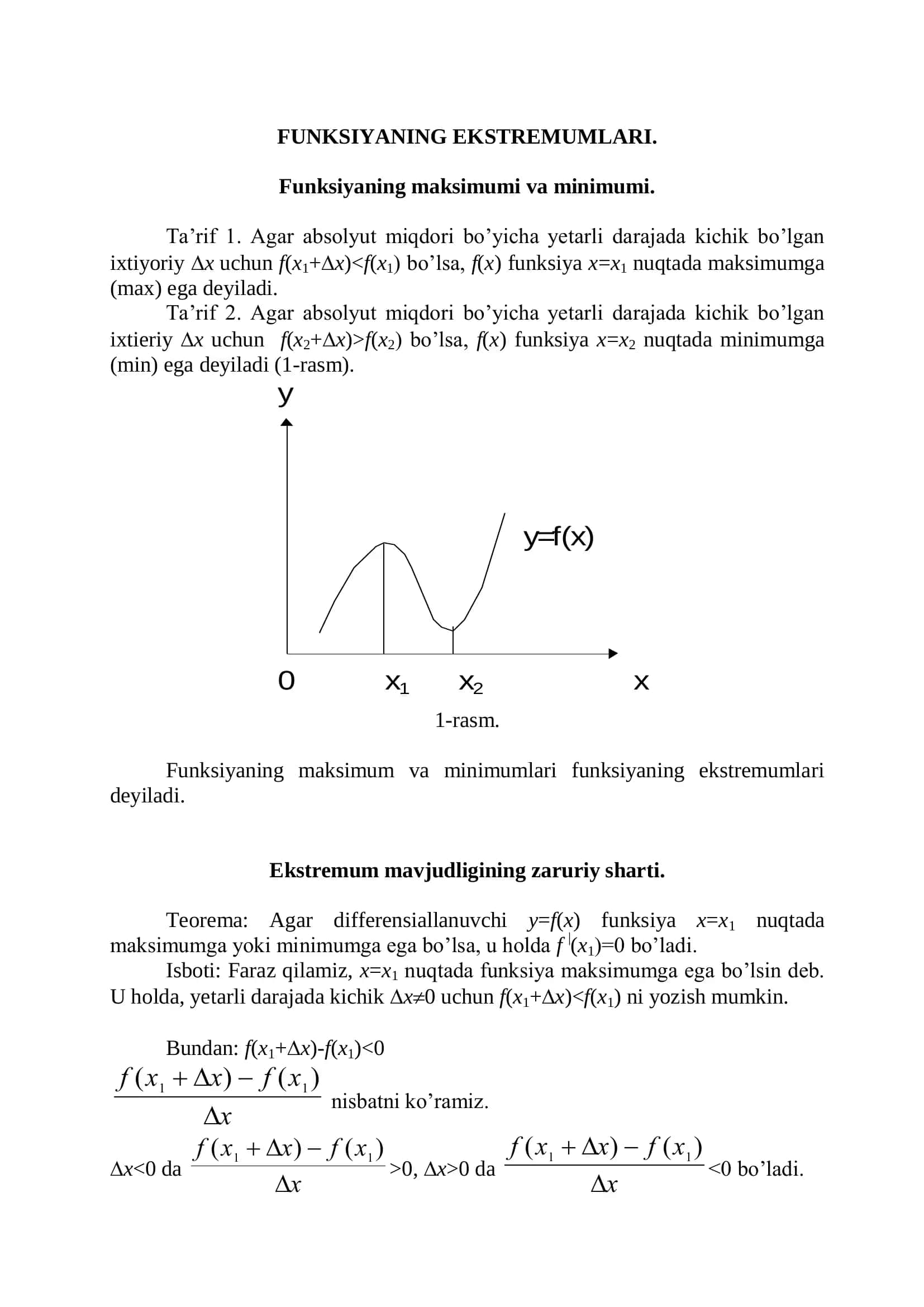 Funksiyaning Ekstremumlari 2