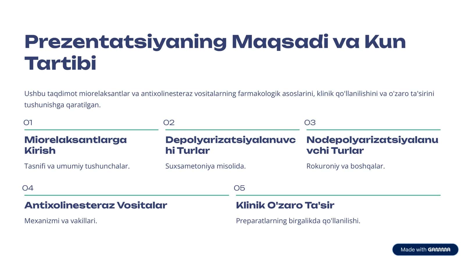 Miorelaksantlar va Antixolinesteraz Vositalar Farmakologiyasi 2