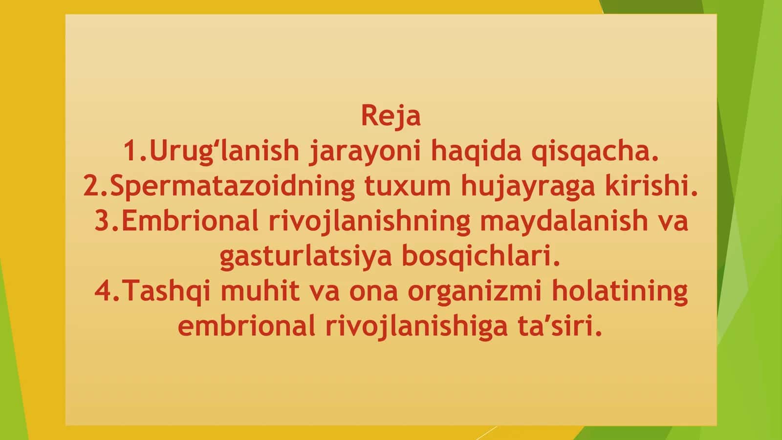 Embrional rivojlanish (Embriogenez) 2