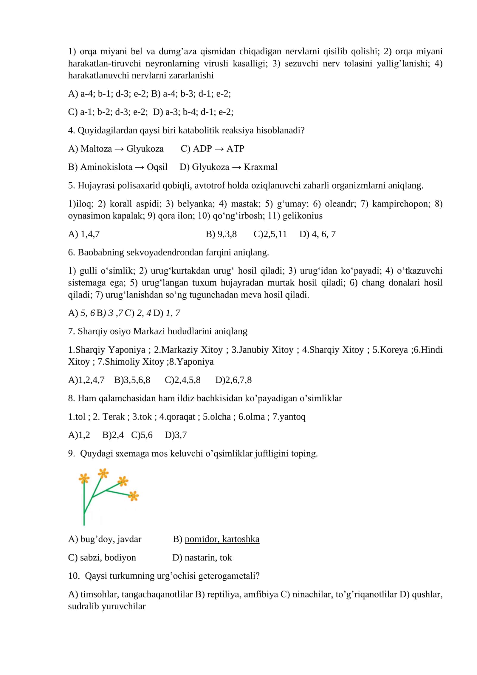 Biologiyadan 9-sinf testlar 2