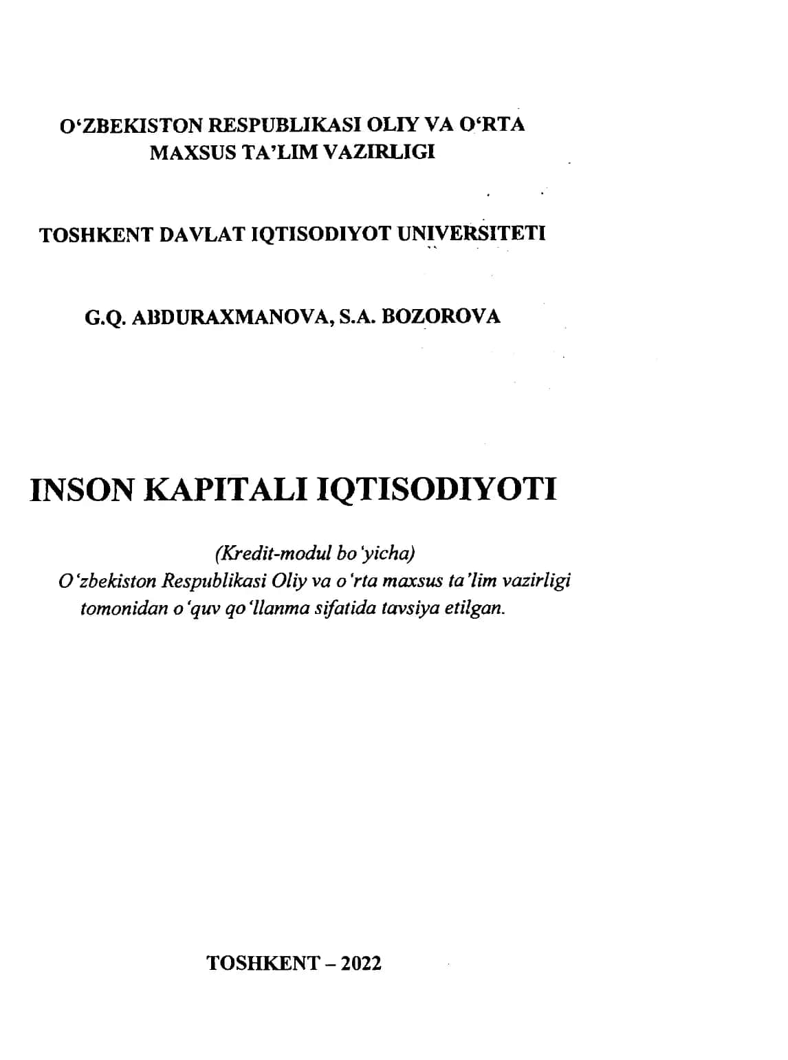 Inson Kapitali Iqtisodiyoti 2