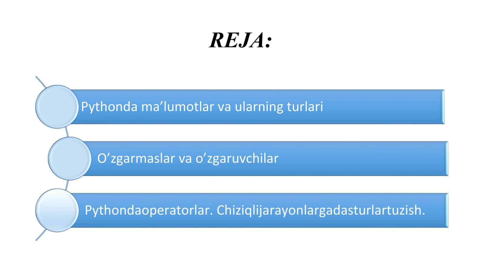 6-mavzu. Python tilida ma’lumotlarvaularning turlari.O‘zgarmaslar. O‘zgaruvchilar.Pythontilida ifodalar. Operatorlar 2