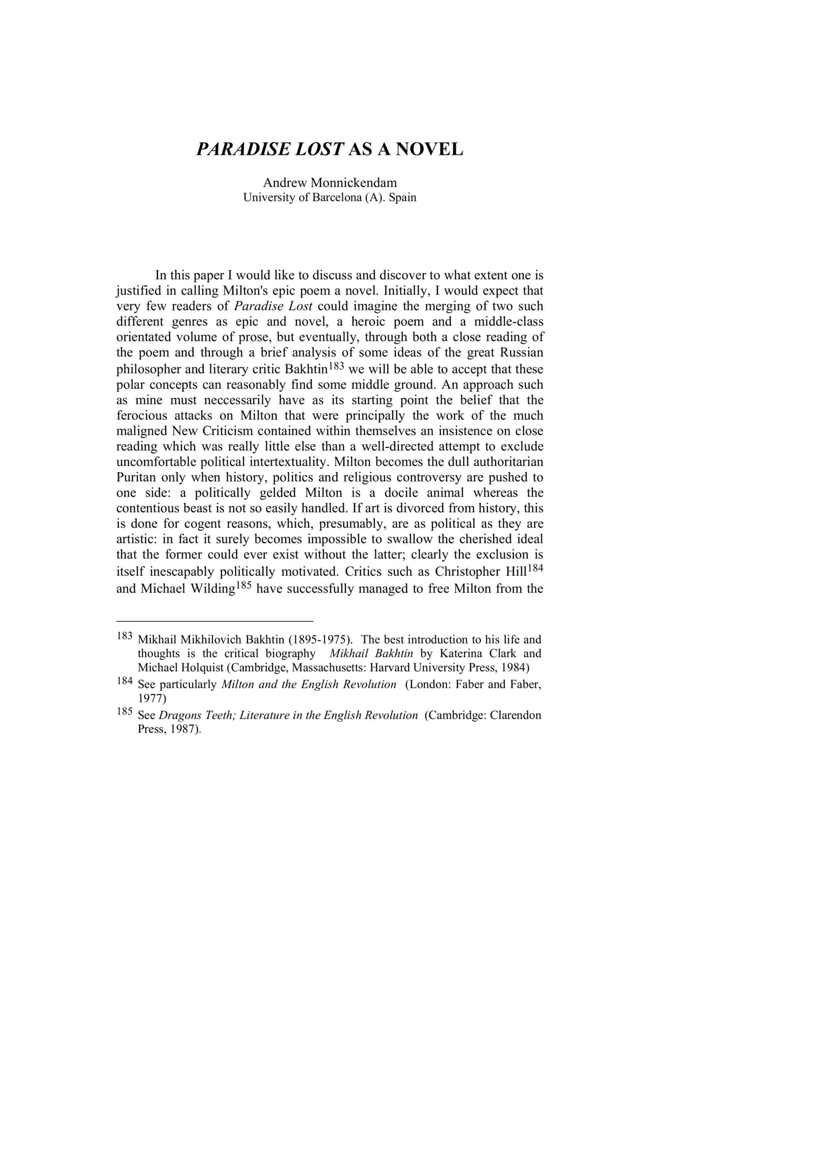 PARADISE LOST AS A NOVEL 2