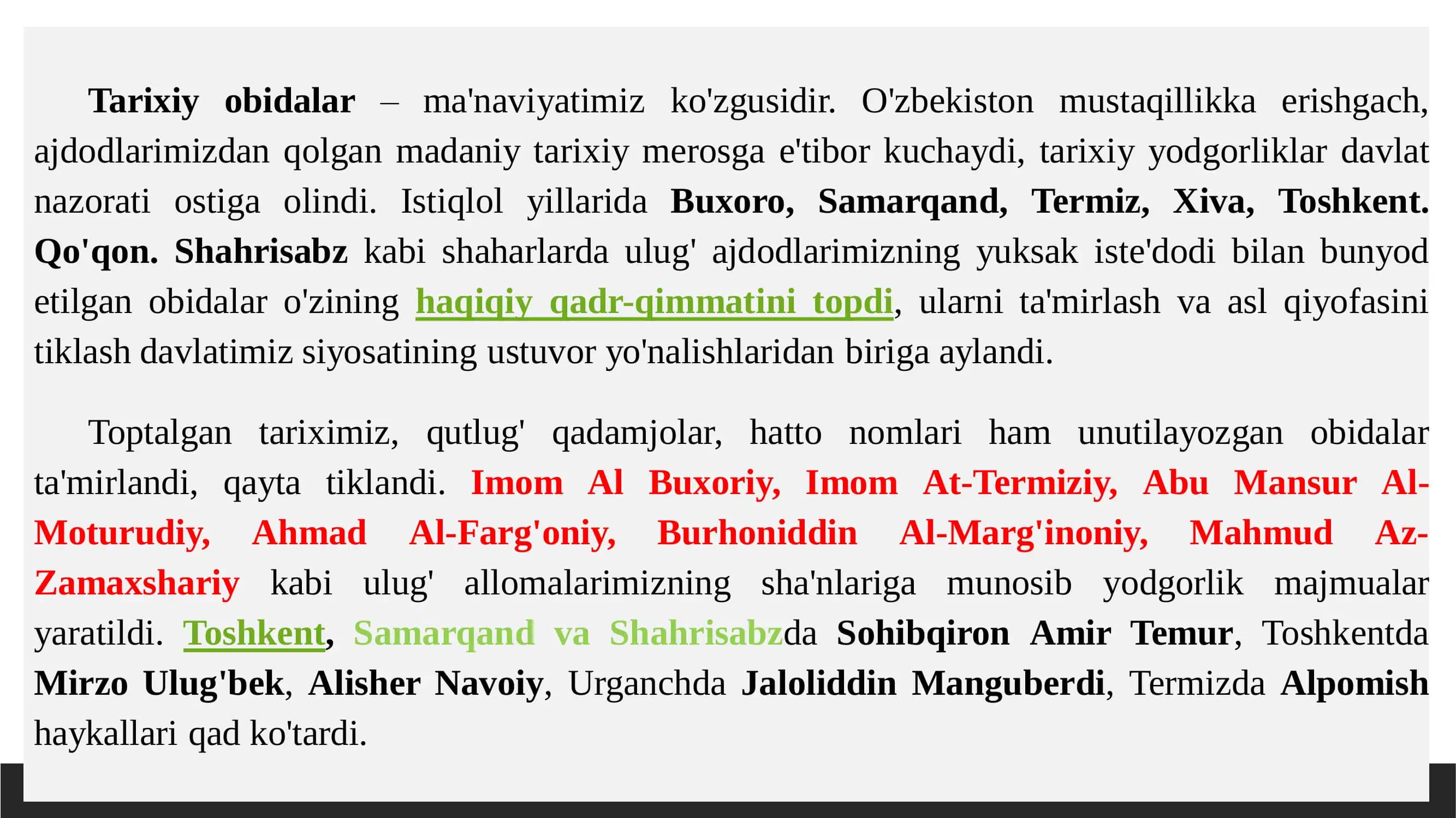 O’lka ta’rixiy obidalari, qadamjolari va buyuk siymolari 2