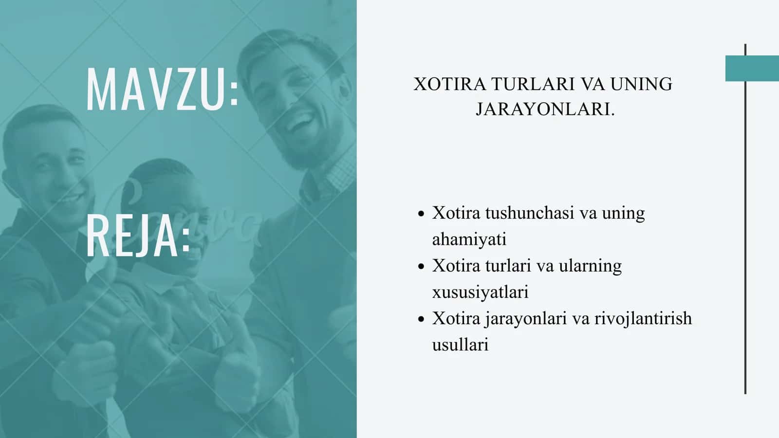 Xotira tushunchasi va uning ahamiyati. Slayt 15 list. 2