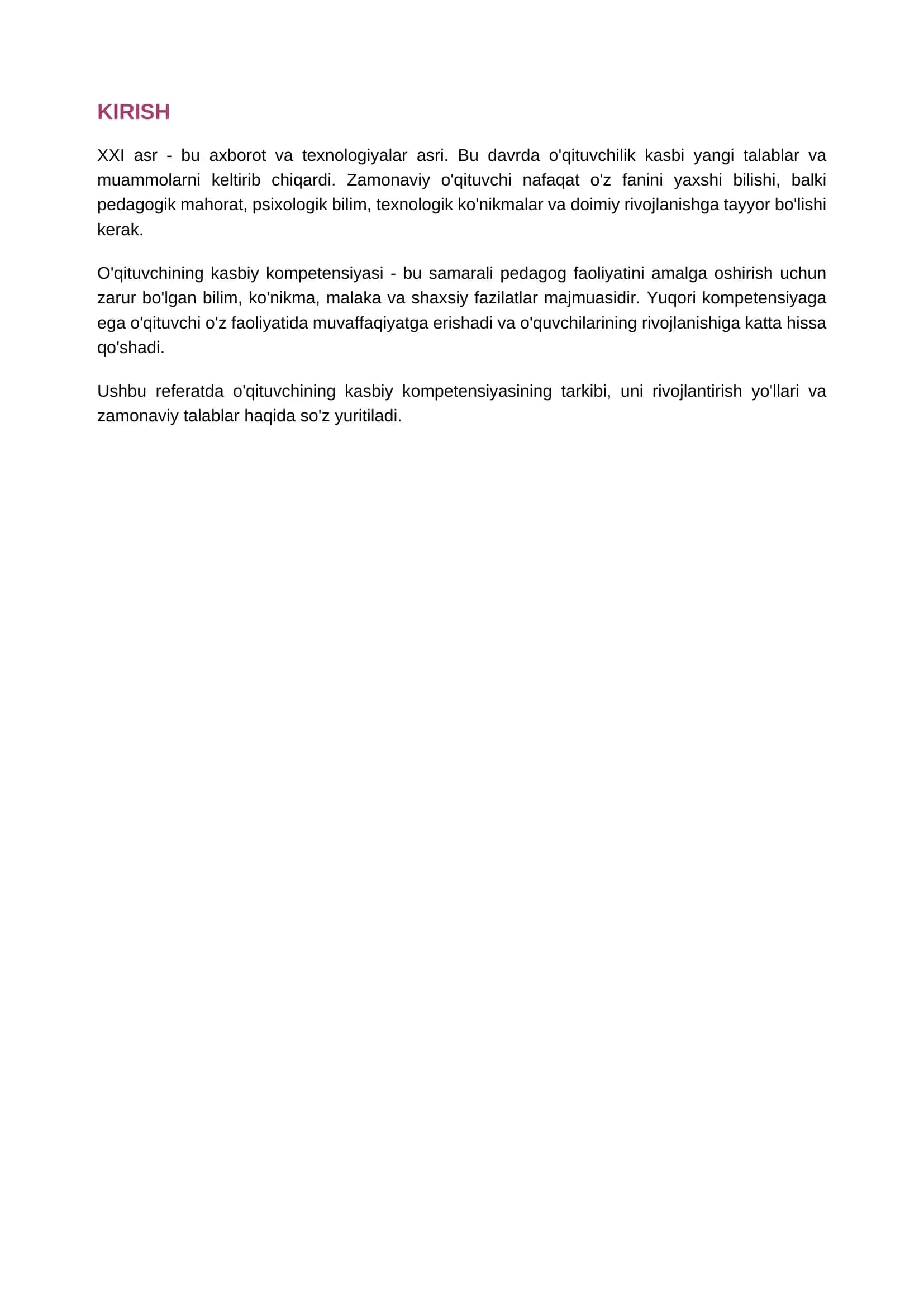 O'qituvchining kasbiy kompetensiyasi (15 bet, 24 KB) 2