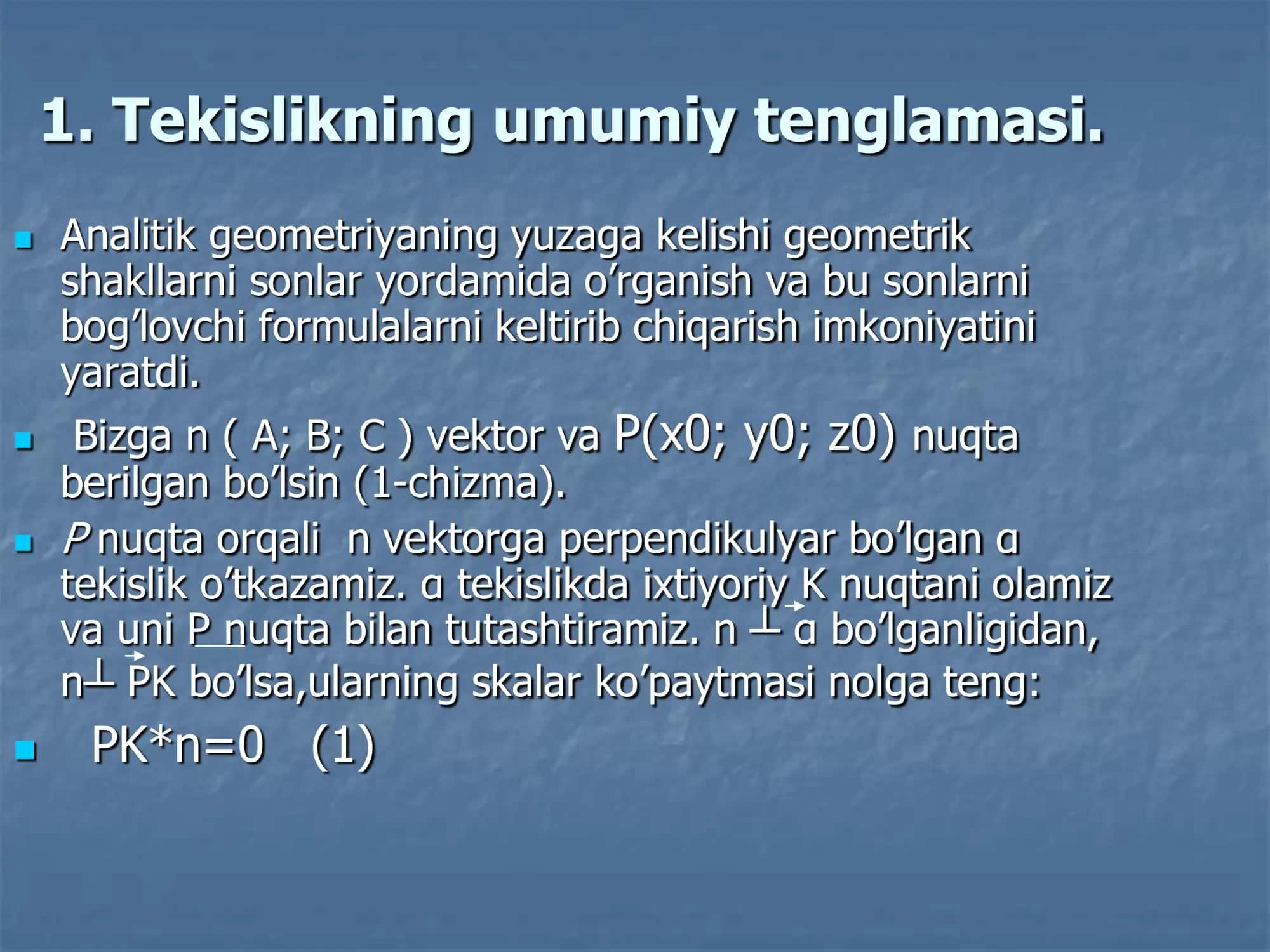 Fazoda tekisliklar va to'g'ri chiziqlar. 2
