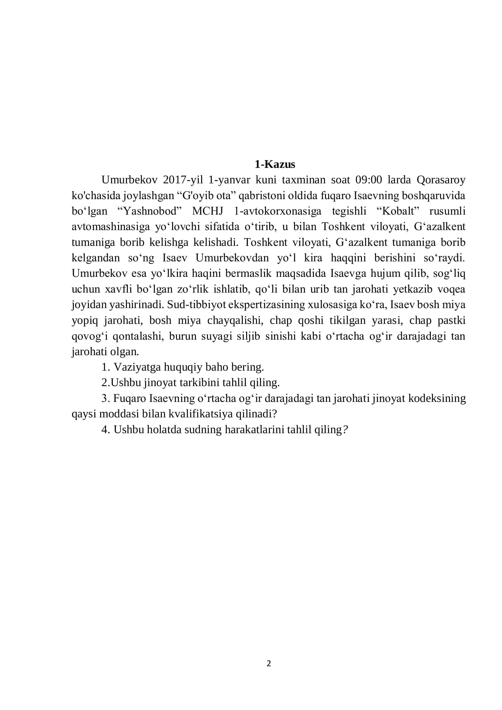 Jinoyat huquqi bòyicha kazus 2