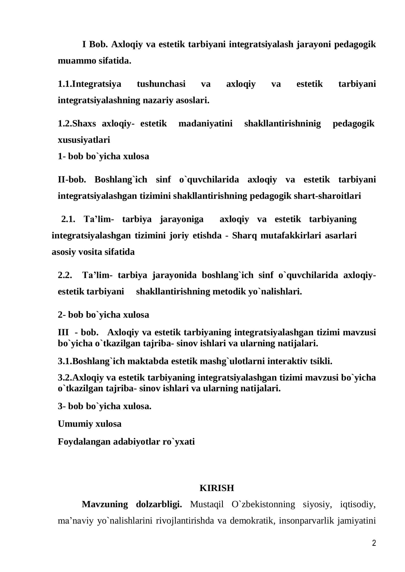 "Axloqiy va estetik tarbiyaning integratsiyalashgan tizimi" 2