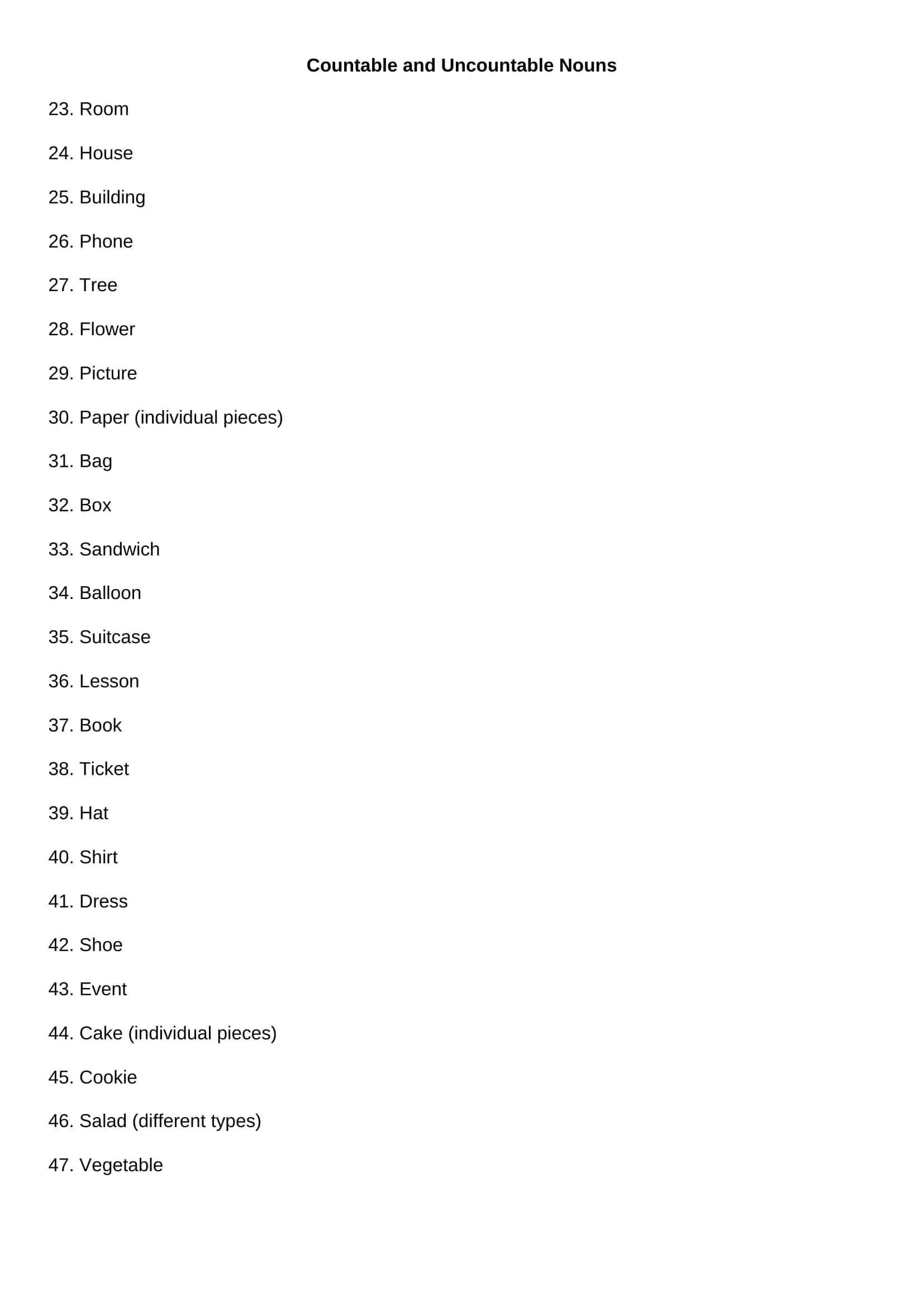 Countable and Uncountable Nouns 2