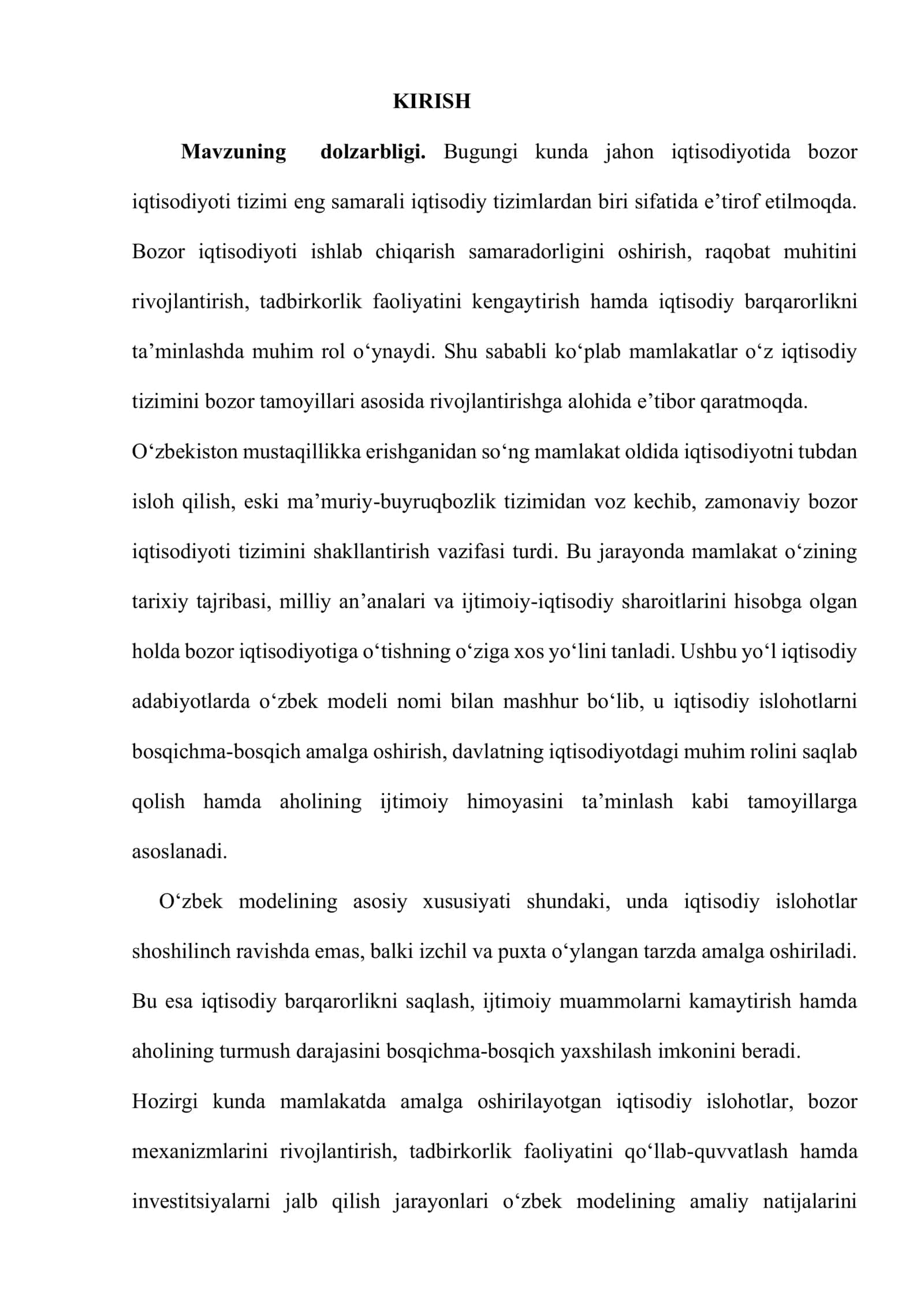 Bozor iqtisodiyotiga o'tishning o'zbek modeli 2