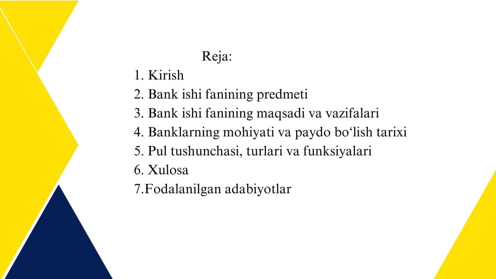 Bank ishi fanining predmeti 2