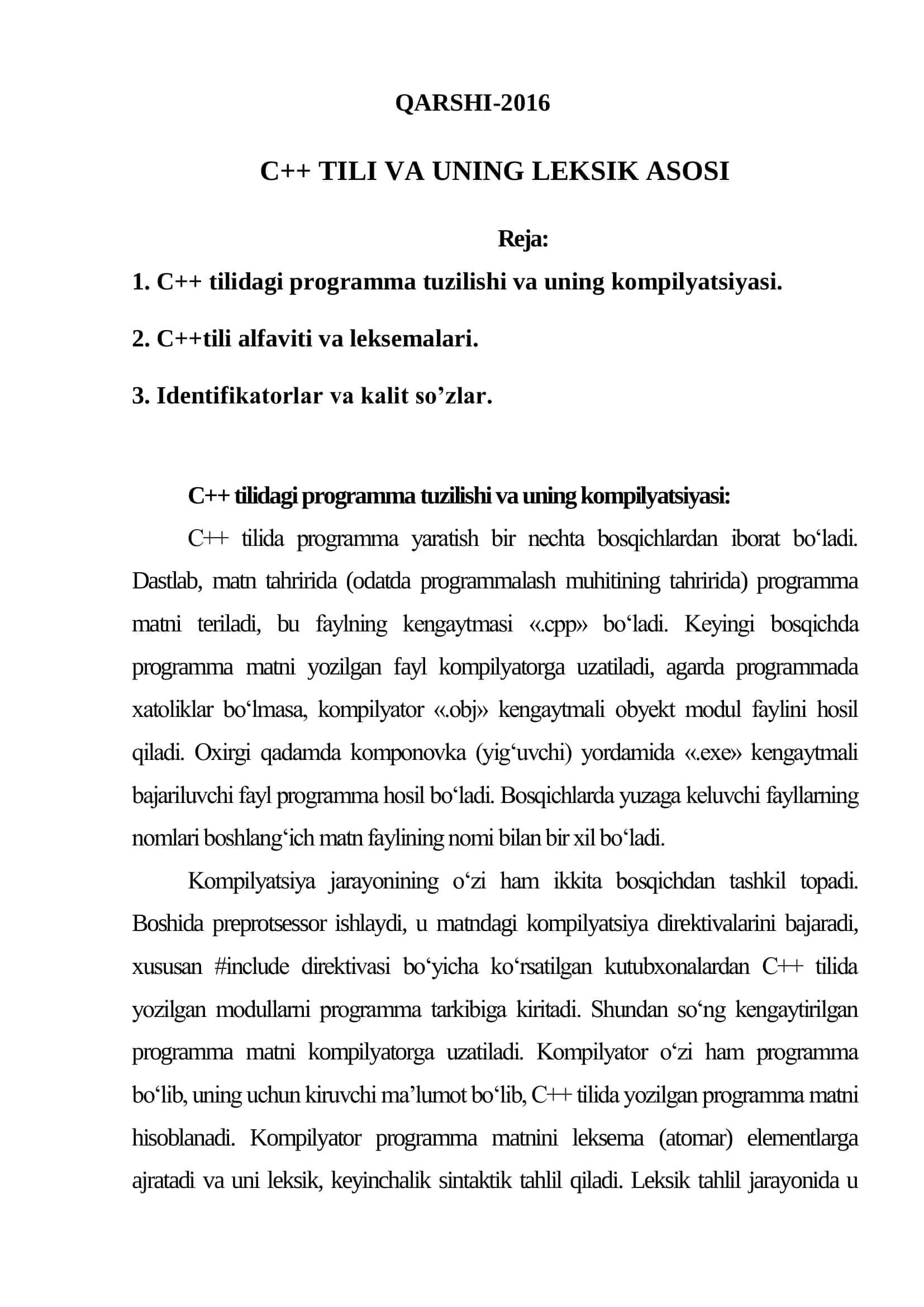 C++ TILI VA UNING LEKSIK ASOSI 2
