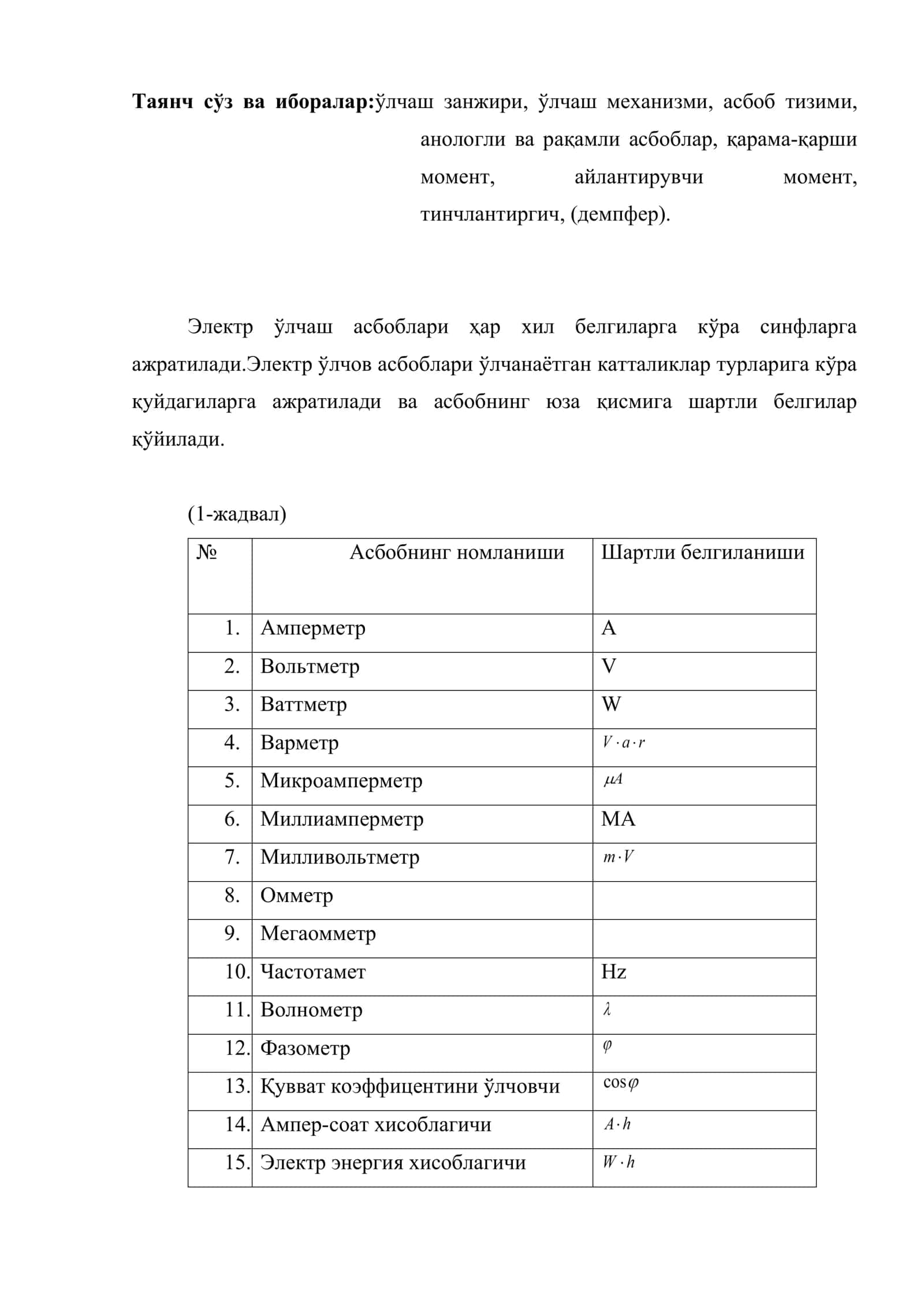 Электр ўлчаш асбоблари 2
