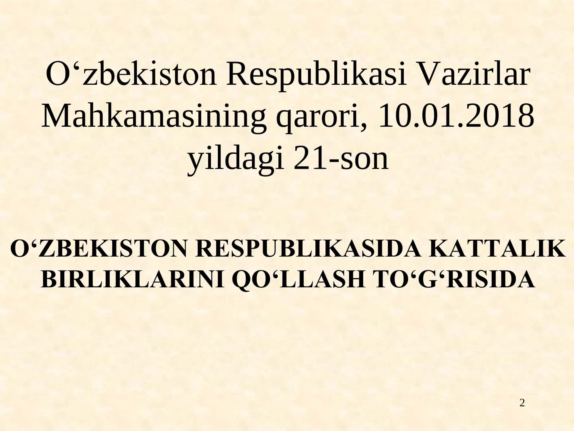 Kattalik birliklarini qo‘llash to‘g‘risida 2