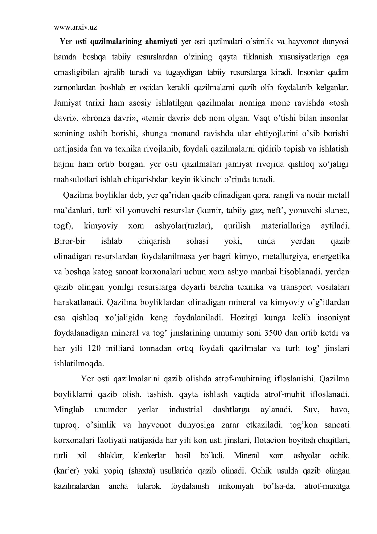 Yer osti qazilmalarining ahamiyati 2