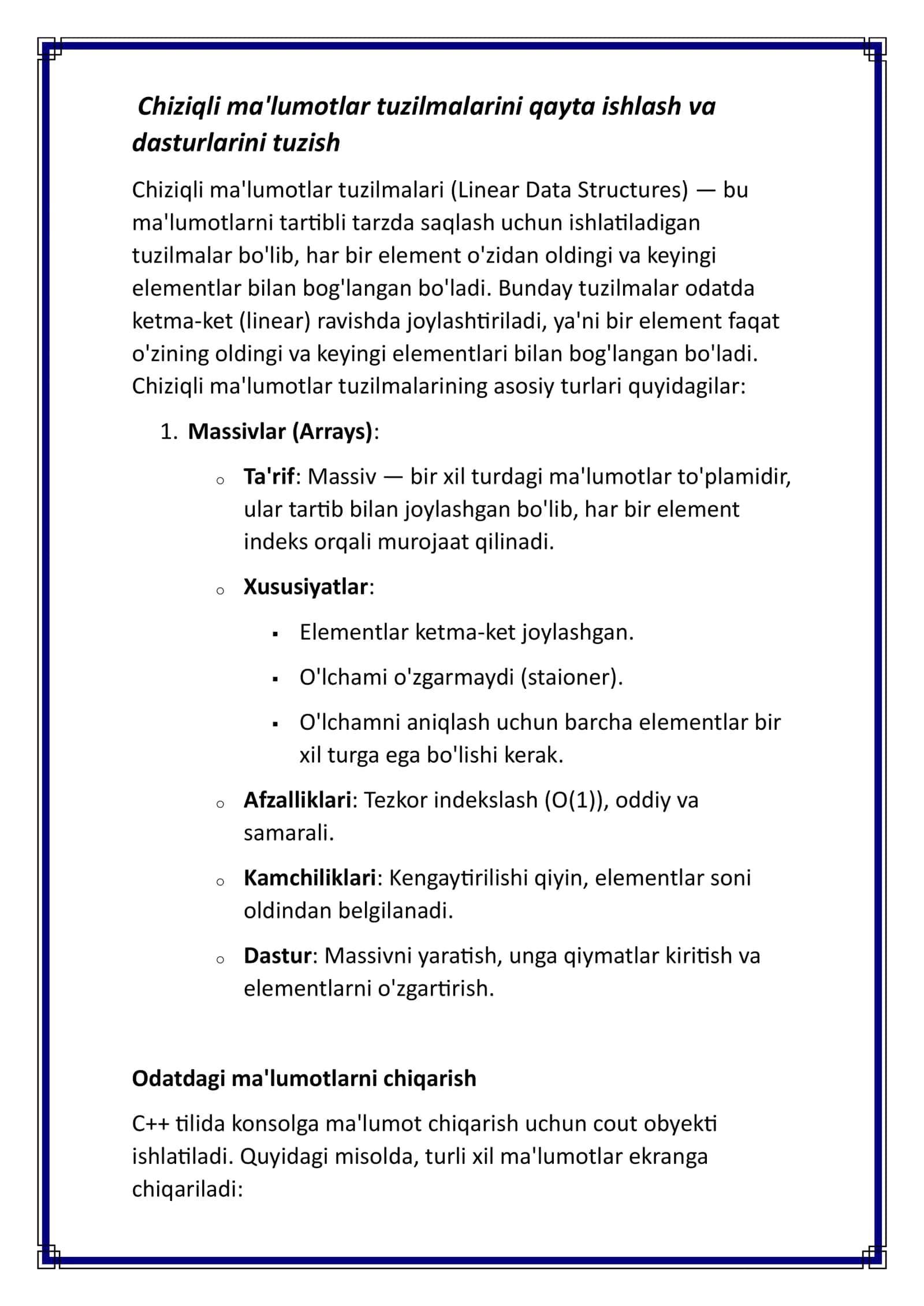 Chiziqli ma'lumotlar tuzilmalari 2