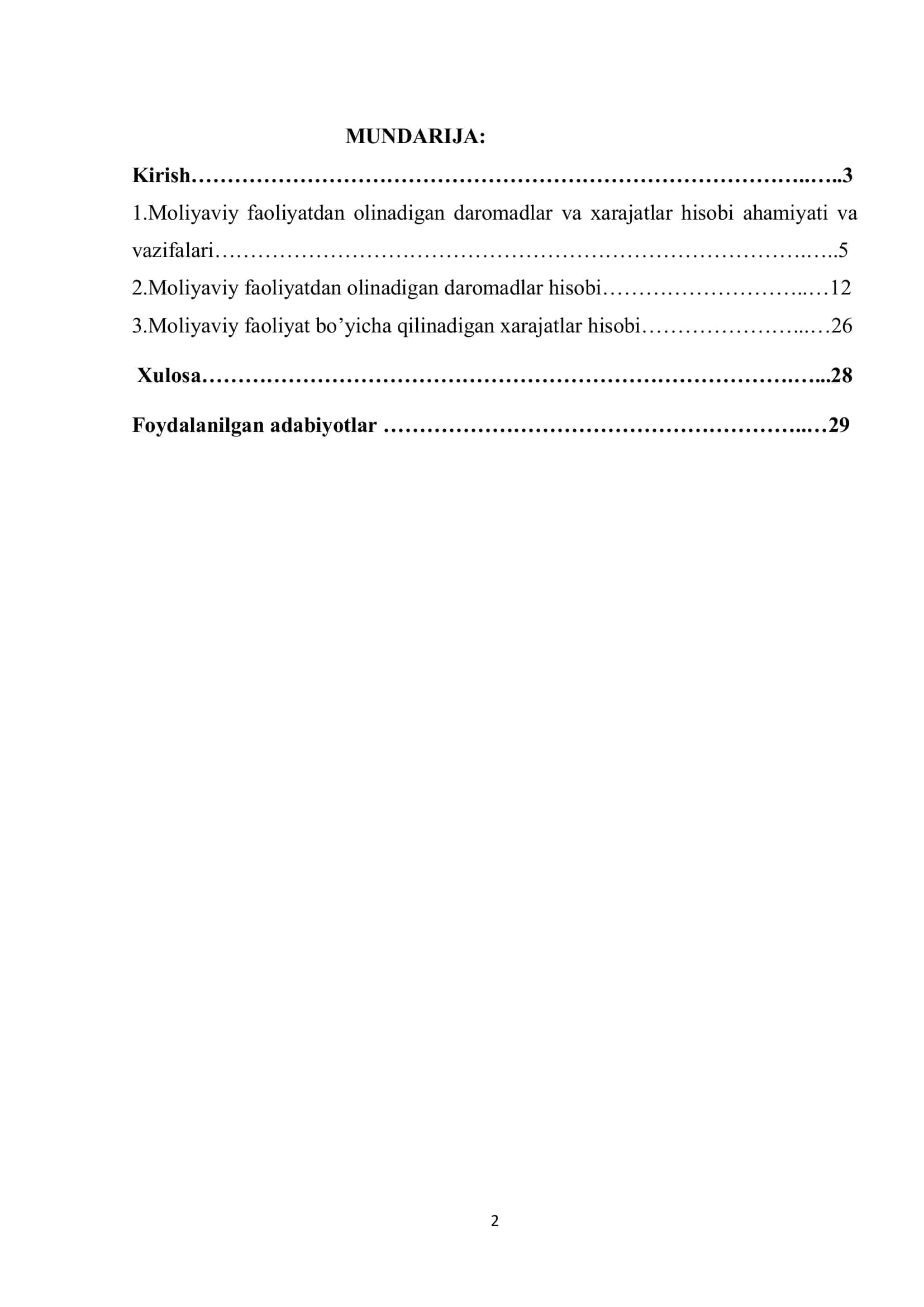 Moliyaviy faoliyatdan olinadigan daromad va xarajatlar hisobi 2