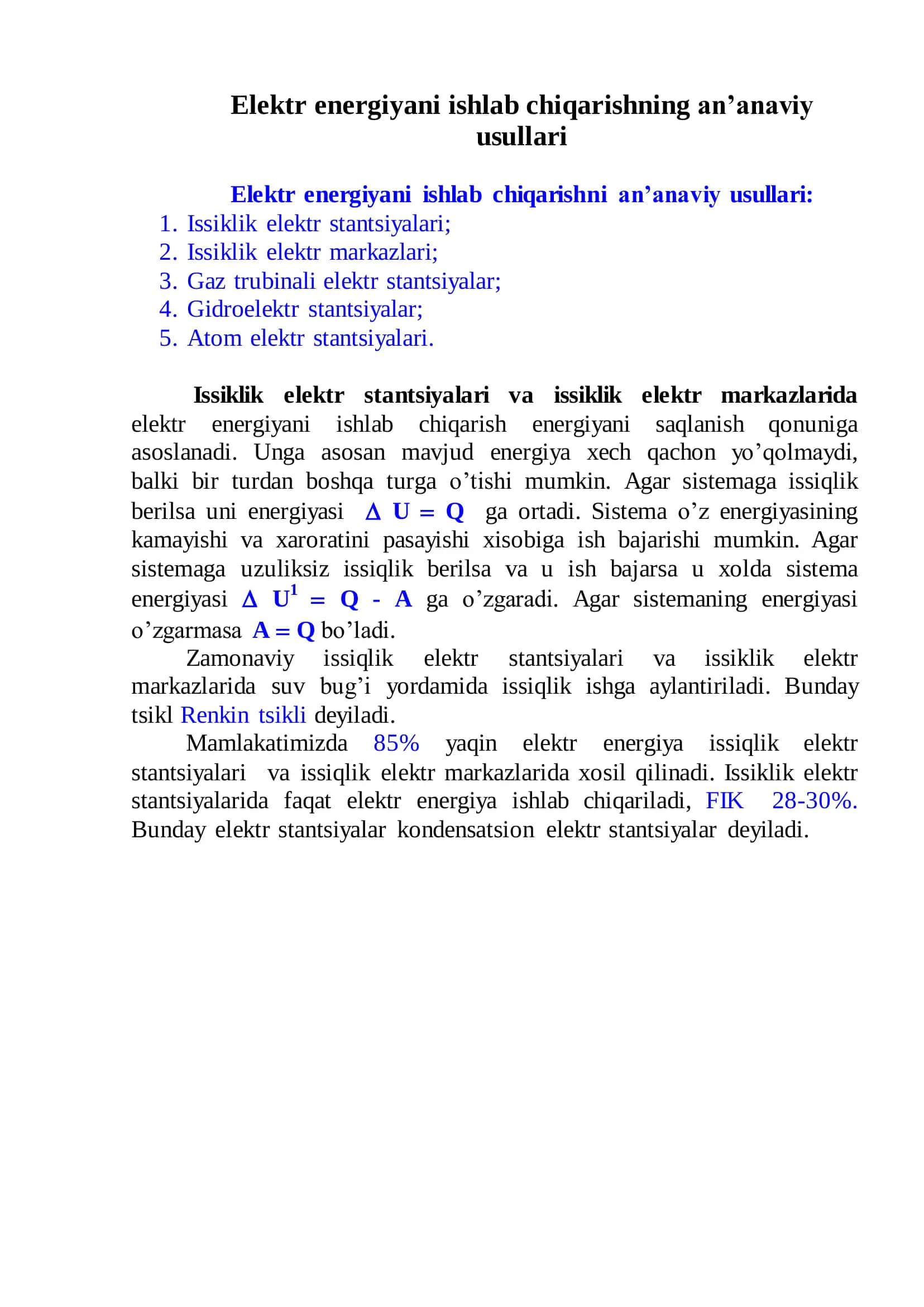 Elektr energiyani ishlab chiqarishning an’anaviy usullari 2
