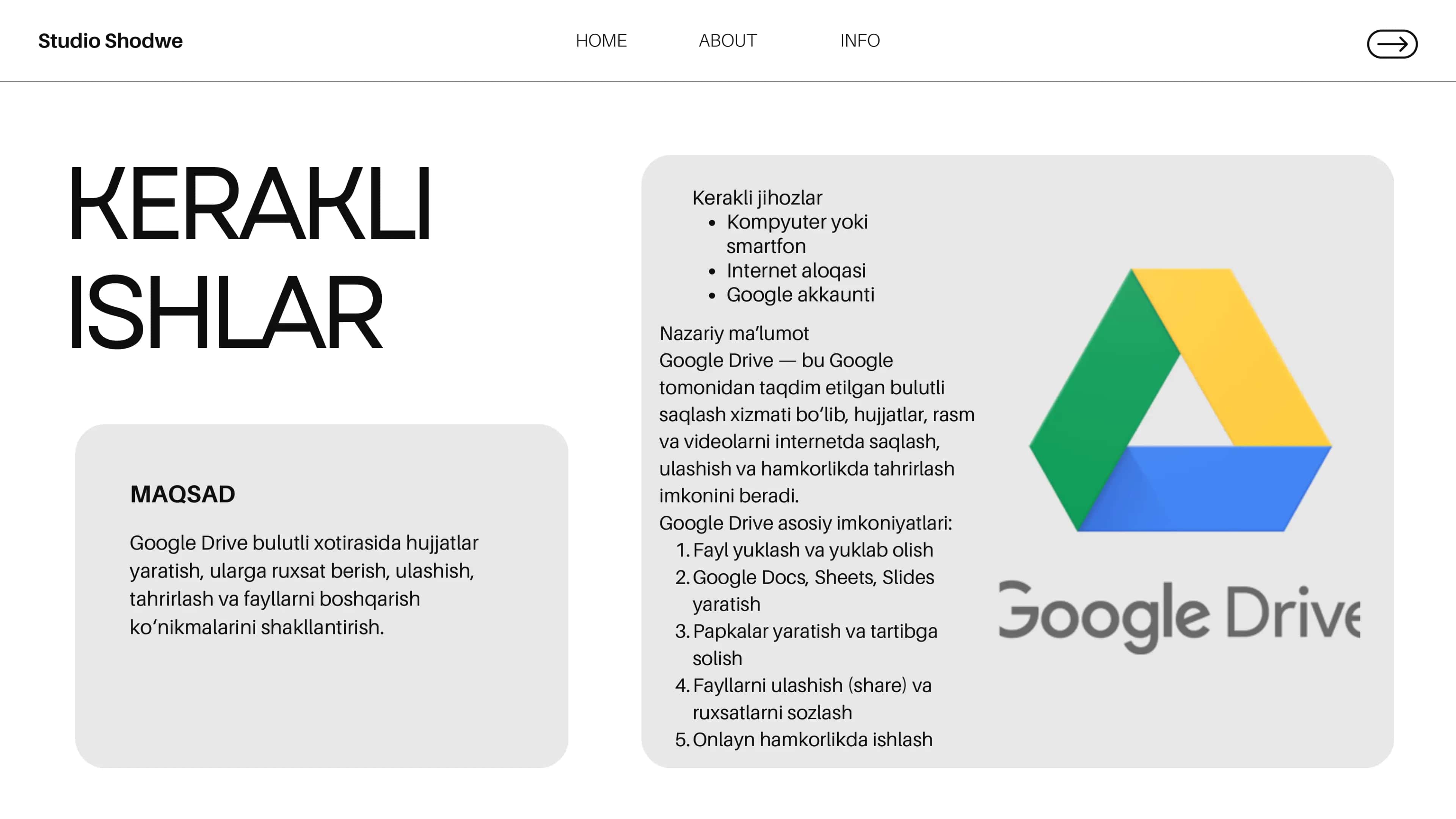 google driveda ishlash boʻyicha laboratoriya ishi 2