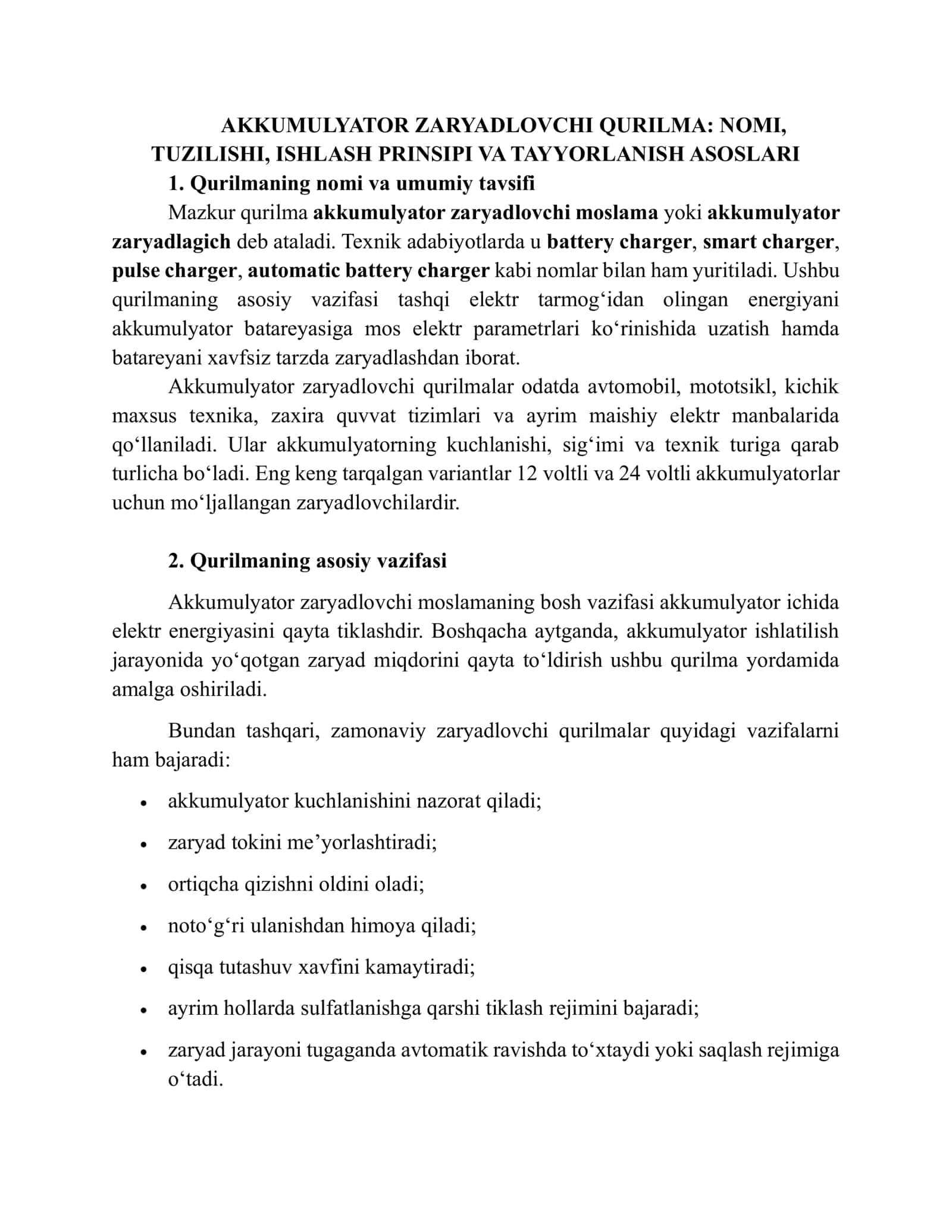 AKKUMULYATOR ZARYADLOVCHI QURILMA 2