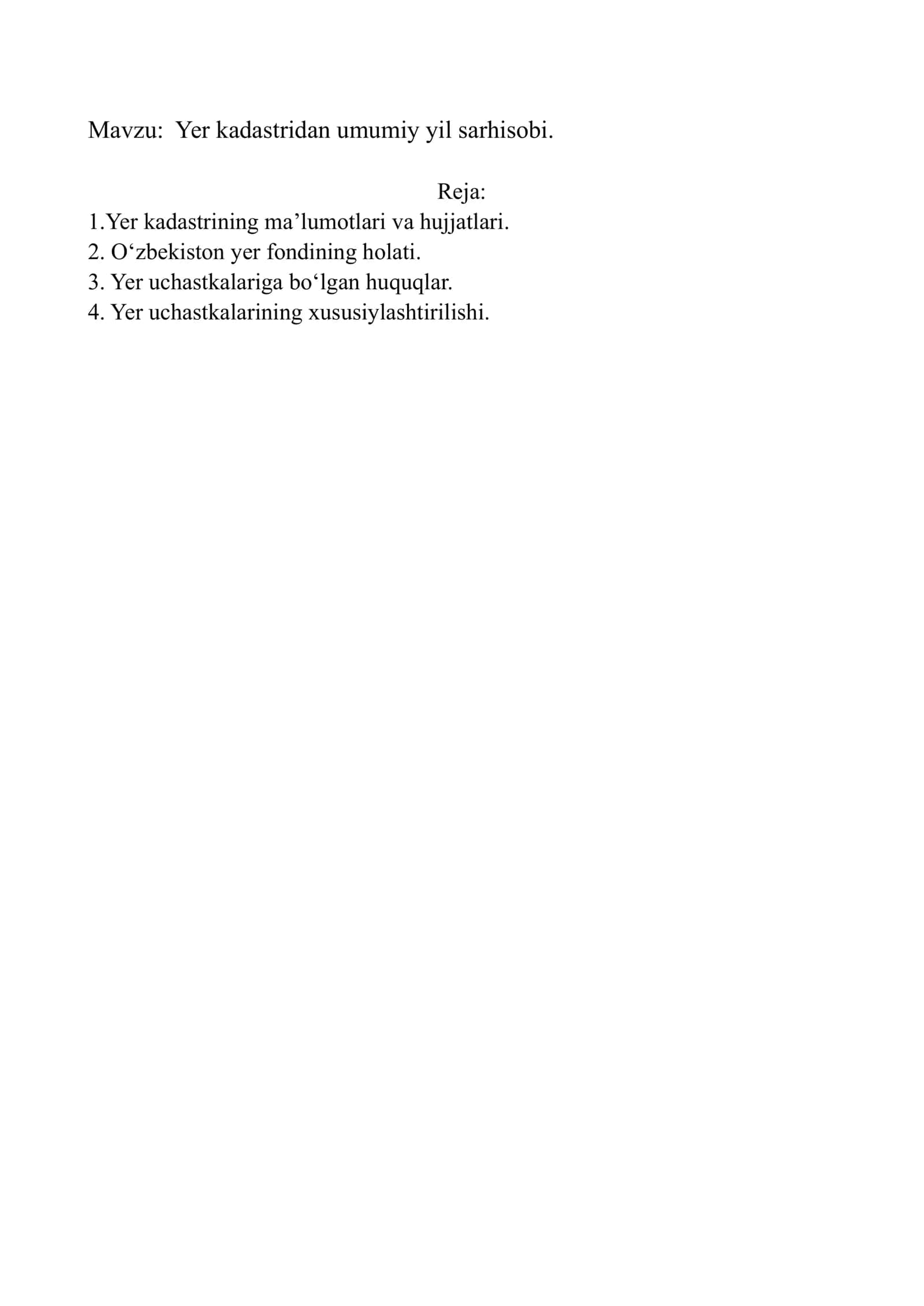 Yer kadastridan umumiy yil sarhisobi. 2