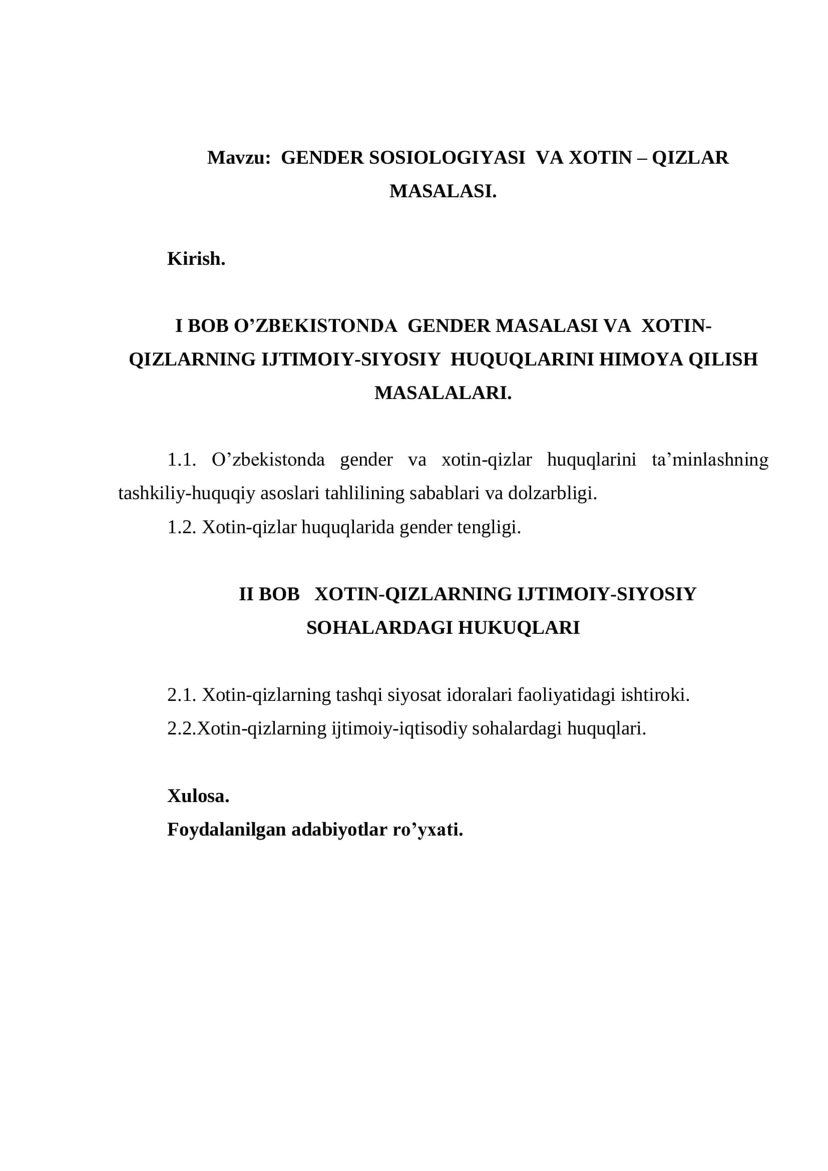 GENDER SOTSIOLOGIYASI VA XOTIN – QIZLAR MASALASI 2